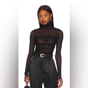 Free people sheer black turtleneck ruched bodysuit size L